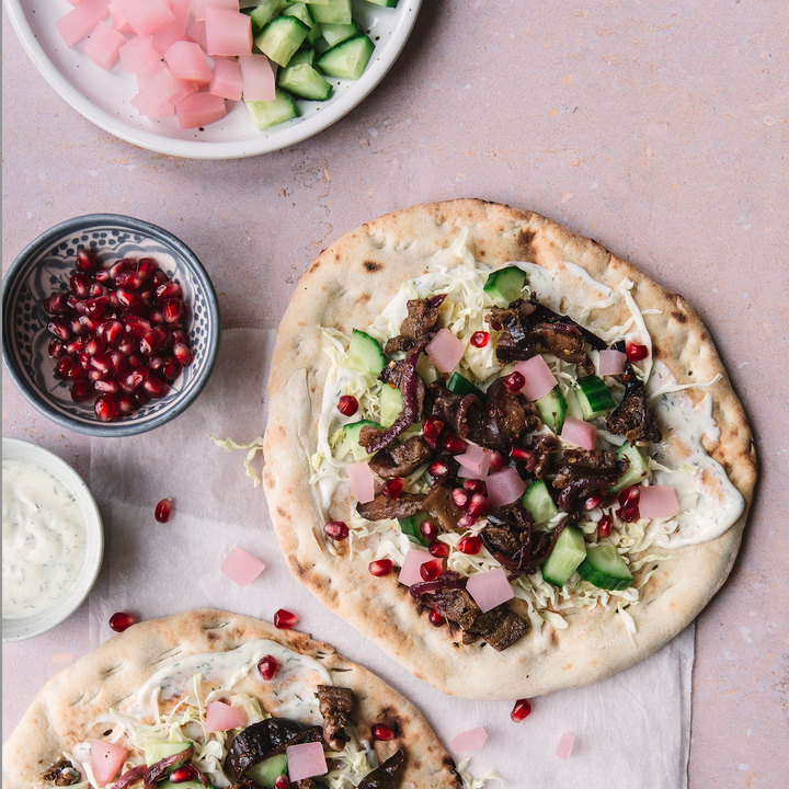 Fladbrød med aubergine og Shawarma Hack